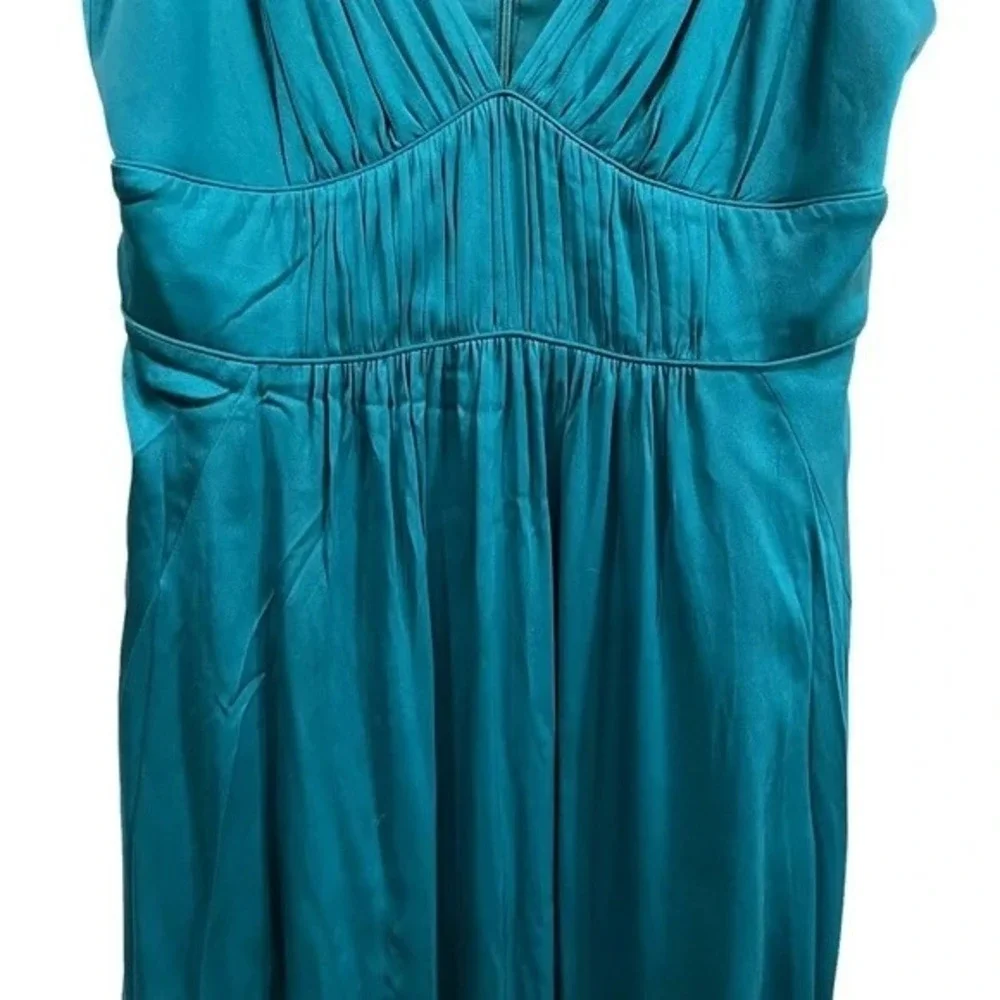 Banana Republic Teal Silk Blend Maxi Dress V-Neck Empire Waist Tall Size 12 - Picture 6 of 11